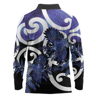 Piwakawaka New Zealand Matariki Long Sleeve Polo Shirt Maori New Year Silver Fern Purple Galaxy
