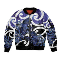 Piwakawaka New Zealand Matariki Sleeve Zip Bomber Jacket Maori New Year Silver Fern Purple Galaxy