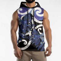 Piwakawaka New Zealand Matariki Sleeveless Hoodie Maori New Year Silver Fern Purple Galaxy