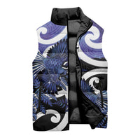Piwakawaka New Zealand Matariki Sleeveless Puffer Jacket Maori New Year Silver Fern Purple Galaxy