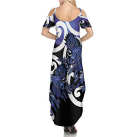 Piwakawaka New Zealand Matariki Summer Maxi Dress Maori New Year Silver Fern Purple Galaxy