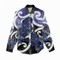 Piwakawaka New Zealand Matariki Women Casual Shirt Maori New Year Silver Fern Purple Galaxy