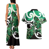 Piwakawaka New Zealand Matariki Couples Matching Tank Maxi Dress and Hawaiian Shirt Maori New Year Silver Fern Green Galaxy