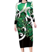 Piwakawaka New Zealand Matariki Family Matching Long Sleeve Bodycon Dress and Hawaiian Shirt Maori New Year Silver Fern Green Galaxy