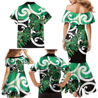 Piwakawaka New Zealand Matariki Family Matching Mermaid Dress and Hawaiian Shirt Maori New Year Silver Fern Green Galaxy