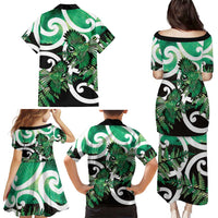Piwakawaka New Zealand Matariki Family Matching Puletasi and Hawaiian Shirt Maori New Year Silver Fern Green Galaxy