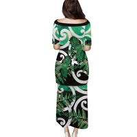 Piwakawaka New Zealand Matariki Family Matching Puletasi and Hawaiian Shirt Maori New Year Silver Fern Green Galaxy
