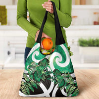 Piwakawaka New Zealand Matariki Grocery Bag Maori New Year Silver Fern Green Galaxy