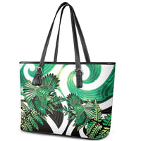 Piwakawaka New Zealand Matariki Leather Tote Bag Maori New Year Silver Fern Green Galaxy
