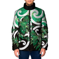 Piwakawaka New Zealand Matariki Padded Jacket Maori New Year Silver Fern Green Galaxy