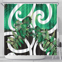 Piwakawaka New Zealand Matariki Shower Curtain Maori New Year Silver Fern Green Galaxy