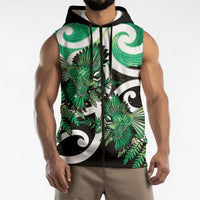 Piwakawaka New Zealand Matariki Sleeveless Zip Hoodie Maori New Year Silver Fern Green Galaxy