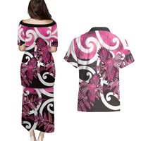 Piwakawaka New Zealand Matariki Couples Matching Puletasi and Hawaiian Shirt Maori New Year Silver Fern Pink Galaxy