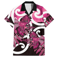 Piwakawaka New Zealand Matariki Family Matching Off Shoulder Short Dress and Hawaiian Shirt Maori New Year Silver Fern Pink Galaxy