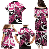 Piwakawaka New Zealand Matariki Family Matching Puletasi and Hawaiian Shirt Maori New Year Silver Fern Pink Galaxy