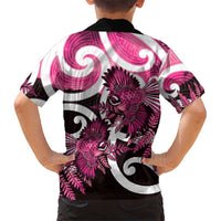 Piwakawaka New Zealand Matariki Family Matching Short Sleeve Bodycon Dress and Hawaiian Shirt Maori New Year Silver Fern Pink Galaxy
