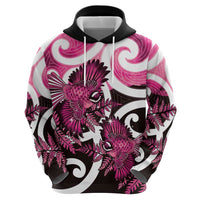 Piwakawaka New Zealand Matariki Hoodie Maori New Year Silver Fern Pink Galaxy