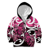 Piwakawaka New Zealand Matariki Kid Hoodie Maori New Year Silver Fern Pink Galaxy