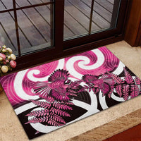 Piwakawaka New Zealand Matariki Rubber Doormat Maori New Year Silver Fern Pink Galaxy