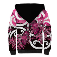 Piwakawaka New Zealand Matariki Sherpa Hoodie Maori New Year Silver Fern Pink Galaxy