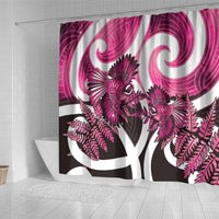 Piwakawaka New Zealand Matariki Shower Curtain Maori New Year Silver Fern Pink Galaxy