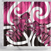Piwakawaka New Zealand Matariki Shower Curtain Maori New Year Silver Fern Pink Galaxy
