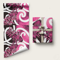 Piwakawaka New Zealand Matariki Wrapping Paper Maori New Year Silver Fern Pink Galaxy