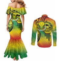 Hawaii Flag Day Couples Matching Mermaid Dress and Long Sleeve Button Shirt Kanaka Maoli With Kakau Polynesian Pattern LT14 - Polynesian Pride