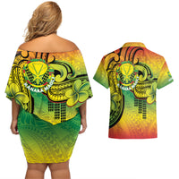 Hawaii Flag Day Couples Matching Off Shoulder Short Dress and Hawaiian Shirt Kanaka Maoli With Kakau Polynesian Pattern LT14