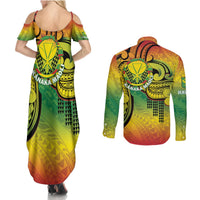 Hawaii Flag Day Couples Matching Summer Maxi Dress and Long Sleeve Button Shirt Kanaka Maoli With Kakau Polynesian Pattern LT14 - Polynesian Pride