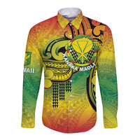 Hawaii Flag Day Long Sleeve Button Shirt Kanaka Maoli With Kakau Polynesian Pattern LT14
