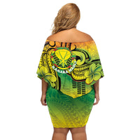 Hawaii Flag Day Off Shoulder Short Dress Kanaka Maoli With Kakau Polynesian Pattern LT14 - Polynesian Pride