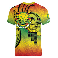 Hawaii Flag Day Women V-Neck T-Shirt Kanaka Maoli With Kakau Polynesian Pattern LT14