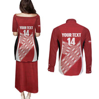 Tonga Rugby Custom Couples Matching Puletasi and Long Sleeve Button Shirt Go ʻIkale Tahi Go Tongan Tapa Cloth LT14 - Polynesian Pride