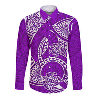 Polynesian Pride Hawaii Long Sleeve Button Shirt Hawaiian Tribal Honu Purple Version LT14 Unisex Purple - Polynesian Pride