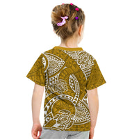 Polynesian Pride Hawaii Kid T Shirt Hawaiian Tribal Honu Gold Version LT14 - Polynesian Pride