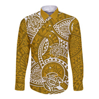 Polynesian Pride Hawaii Long Sleeve Button Shirt Hawaiian Tribal Honu Gold Version LT14 Unisex Gold - Polynesian Pride