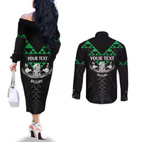 Personalised Aotearoa Rugby Couples Matching Off The Shoulder Long Sleeve Dress and Long Sleeve Button Shirt New Zealand Maori Kete Matauranga Pattern