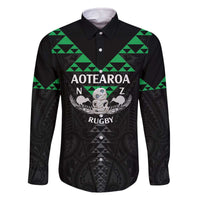 Personalised Aotearoa Rugby Family Matching Off The Shoulder Long Sleeve Dress and Hawaiian Shirt New Zealand Maori Kete Matauranga Pattern