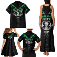 Personalised Aotearoa Rugby Family Matching Tank Maxi Dress and Hawaiian Shirt New Zealand Maori Kete Matauranga Pattern