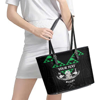 Personalised Aotearoa Rugby Leather Tote Bag New Zealand Maori Kete Matauranga Pattern