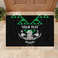Personalised Aotearoa Rugby Rubber Doormat New Zealand Maori Kete Matauranga Pattern LT14 Black - Polynesian Pride