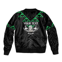 Personalised Aotearoa Rugby Sleeve Zip Bomber Jacket New Zealand Maori Kete Matauranga Pattern LT14 - Polynesian Pride