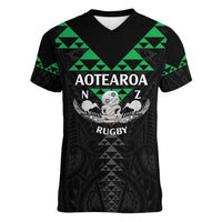 Personalised Aotearoa Rugby Women V-Neck T-Shirt New Zealand Maori Kete Matauranga Pattern