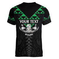 Personalised Aotearoa Rugby Women V-Neck T-Shirt New Zealand Maori Kete Matauranga Pattern