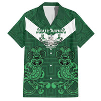 Custom Aotearoa Rugby Family Matching Off Shoulder Short Dress and Hawaiian Shirt New Zealand Maori Kete Poutama Pattern LT14 Dad's Shirt - Short Sleeve Green - Polynesian Pride