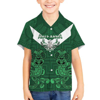 Custom Aotearoa Rugby Family Matching Off Shoulder Short Dress and Hawaiian Shirt New Zealand Maori Kete Poutama Pattern LT14 Son's Shirt Green - Polynesian Pride