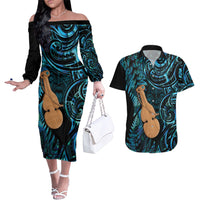 Kotiate New Zealand Couples Matching Off The Shoulder Long Sleeve Dress and Hawaiian Shirt Maori Weapon Paua Shell Haka Fern