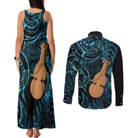 Kotiate New Zealand Couples Matching Tank Maxi Dress and Long Sleeve Button Shirt Maori Weapon Paua Shell Haka Fern
