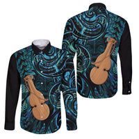 Kotiate New Zealand Family Matching Long Sleeve Bodycon Dress and Hawaiian Shirt Maori Weapon Paua Shell Haka Fern LT14 Dad's Shirt - Long Sleeve Turquoise - Polynesian Pride
